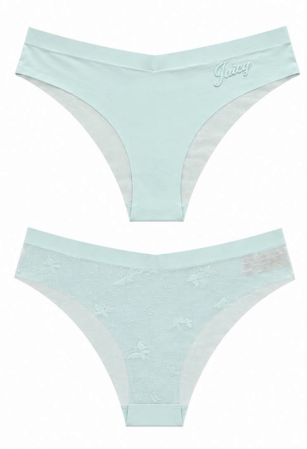 Calcinha Juicy Couture em Microfibra com Renda Floral Verde Menta Tam: P