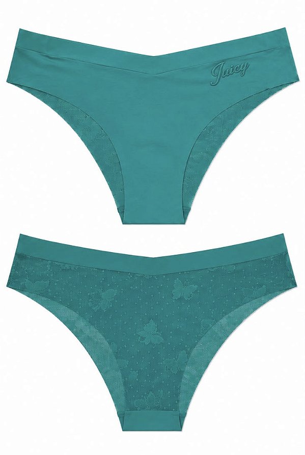 Calcinha Juicy Couture em Microfibra com Renda Floral Verde - Tam: P