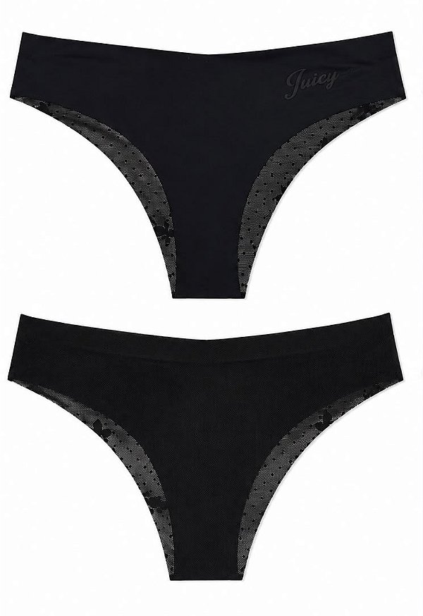 Calcinha Juicy Couture em Microfibra com Renda Floral Preta Tam: P