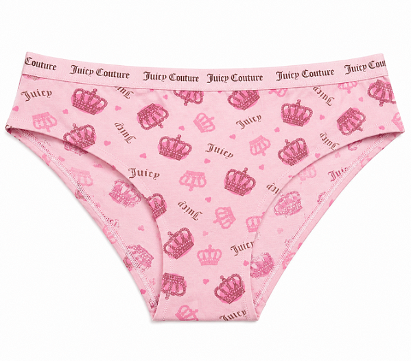 Calcinha Algodão com Costura Juicy Couture Rosa Coroas - Tam:G