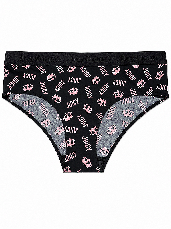Calcinha Sem Costura Juicy Couture Preta Coroas Rosa - Tam:G