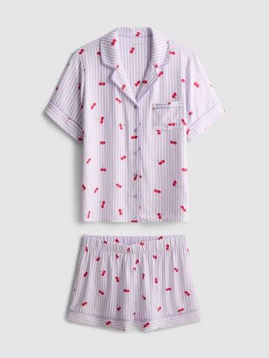 Pijama Lilás Boyfriend Short Cerejas - Tam:M