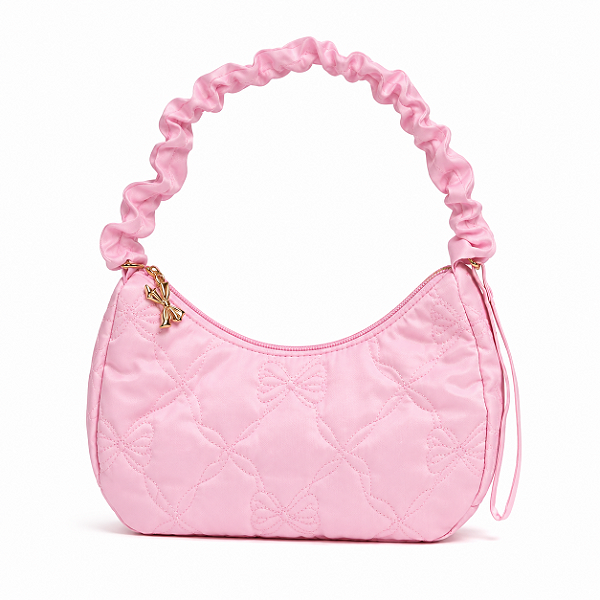 Bolsa de Ombro LoveShackFancy x Yoobi Rosa Matelassê com Alça Franzida | Shoulder Bag Premium Importada