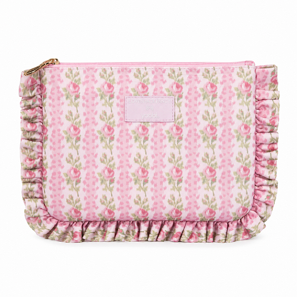 Necessaire LoveShackFancy x Yoobi Floral Rosa com Babados | Porta Maquiagem e Organizador Multiuso