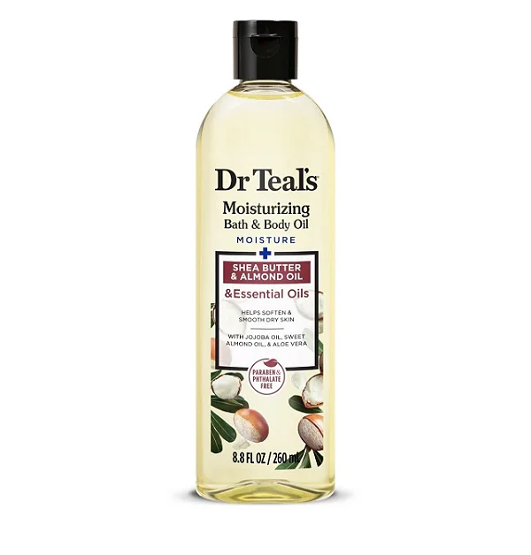Dr. Teal's, Óleo Corporal e de Banho Hidratante, Manteiga de Karité e Óleo de Amêndoa, 260 ml