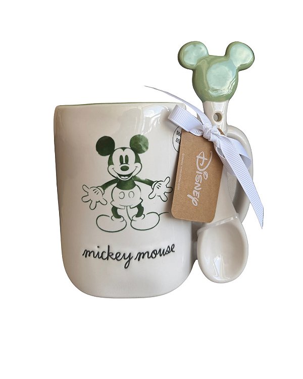 Caneca Disney Mickey & Minnie com Colher Decorativa Cerâmica - 600ml
