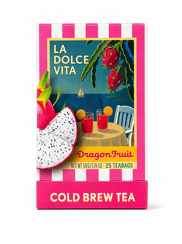 Chá Gelado La Dolce Vita Dragon Fruit Cold Brew Tea 25 Sachês (50g) – Infusão Sabor Pitaya
