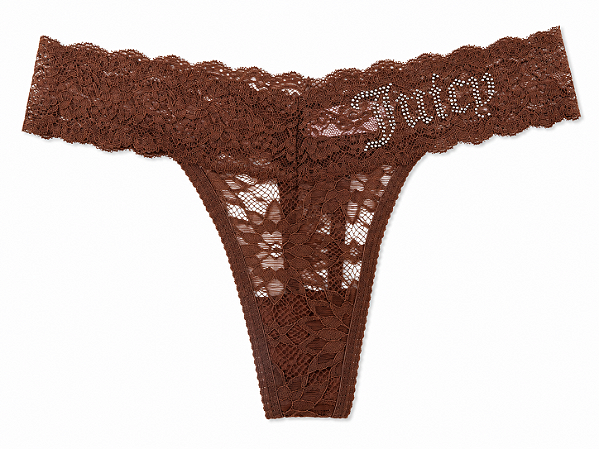 Calcinha Juicy Couture Renda Fio Marrom Strass - Tam:P