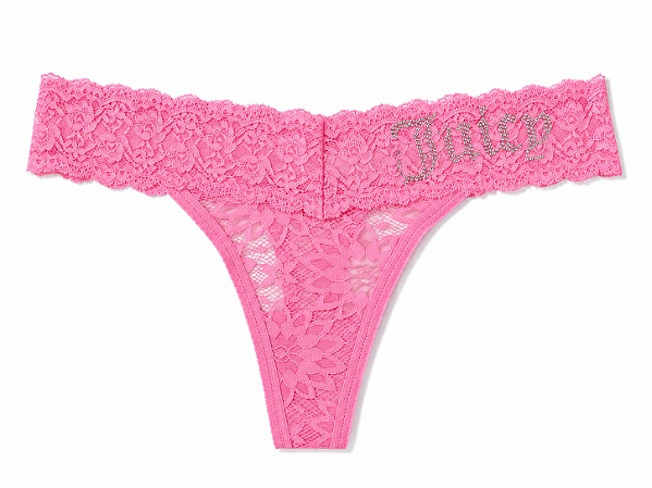 Calcinha Juicy Couture Renda Fio Rosa Strass - Tam:M