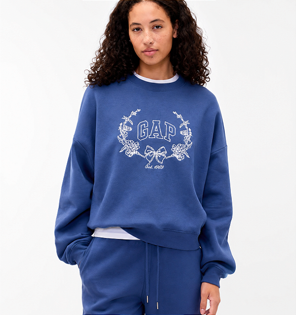 Moletom Feminino GAP Floral Logo Azul – Gola Redonda - Tam: G