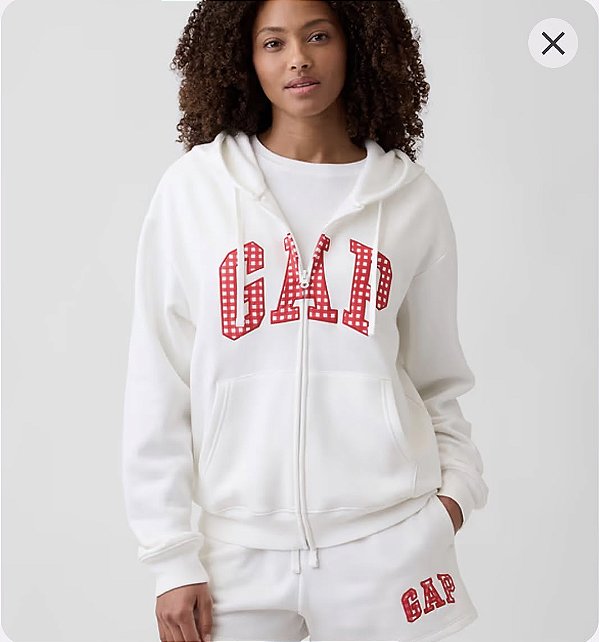 Moletom Feminino GAP Logo Gingham – Branco e Vermelho