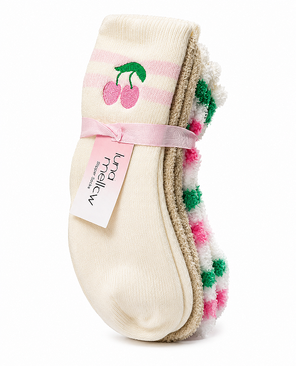 Meias Femininas Luna Mellow Slipper Socks – Kit 3 Pares