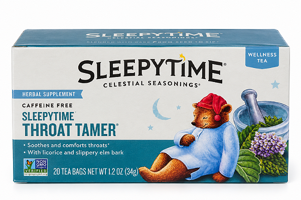 Chá Celestial Seasonings Sleepytime Throat Tamer – Herbal Sem Cafeína 20 Sachês 34g
