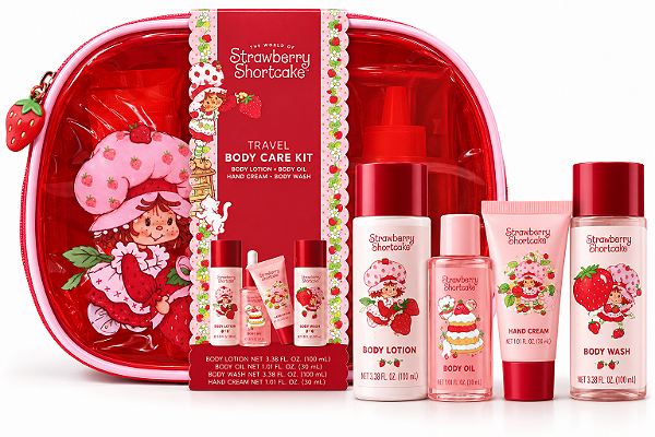 Kit de Cuidados Corporais Strawberry Shortcake Travel Body Care – 4 Produtos + Necessaire
