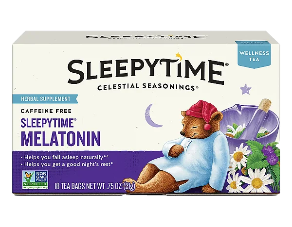 Chá Celestial Seasonings Sleepytime Melatonin com Camomila e Melatonina – 20 Sachês