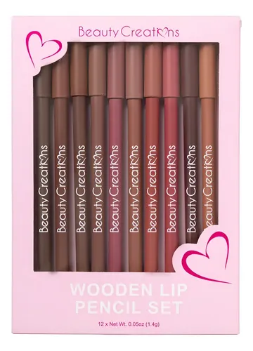Kit Delineador Labial Beauty Creations Wooden Lip Pencil Set com 12 Cores (1,4g cada)