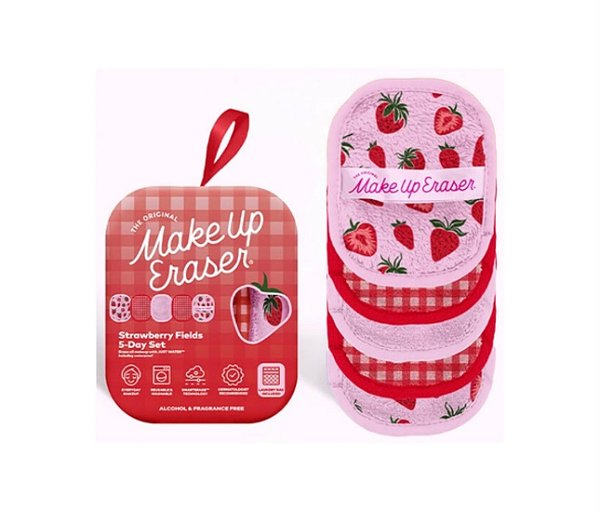 Lenços demaquilantes reutilizáveis ​​com estampa de morango Makeup Eraser - 5 Unidades