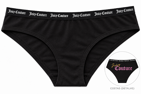 Calcinha Feminina Juicy Couture Algodão com Costura Preta – Tam:M
