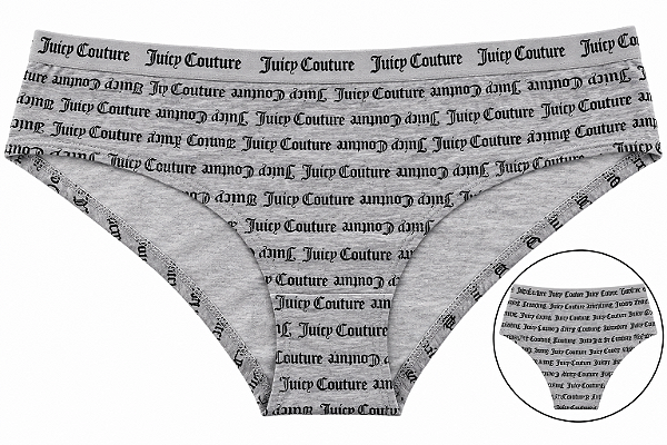 Calcinha Feminina Juicy Couture Algodão com Costura Cinza Monogramada – Tam:G