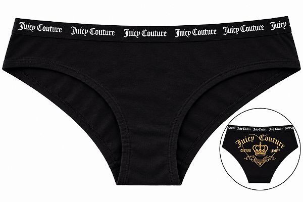 Calcinha Feminina Juicy Couture Algodão com Costura Preta – Tam:M