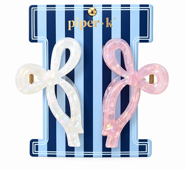 Kit 2 Piranhas de Cabelo Laço Piper K – Presilhas Perolizadas Rosa e Branca