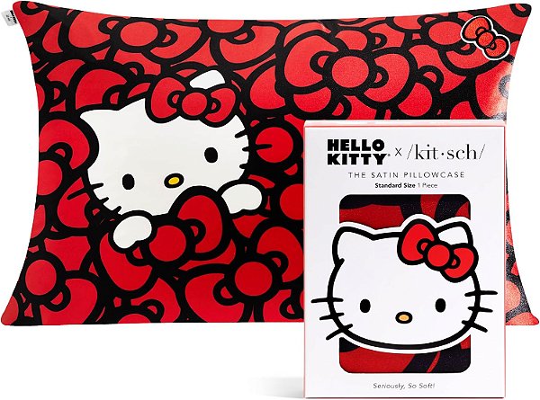 Kitsch x Fronha de cetim Hello Kitty - Tamanho 19x26, Sea of Bows
