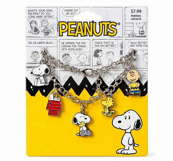 Pulseira Snoopy Peanuts com 5 Pingentes – Prateada
