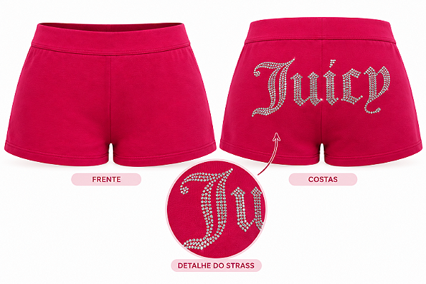 Short Feminino Fúcsia Plush Juicy Couture com Aplicação em Strass - Tam:M
