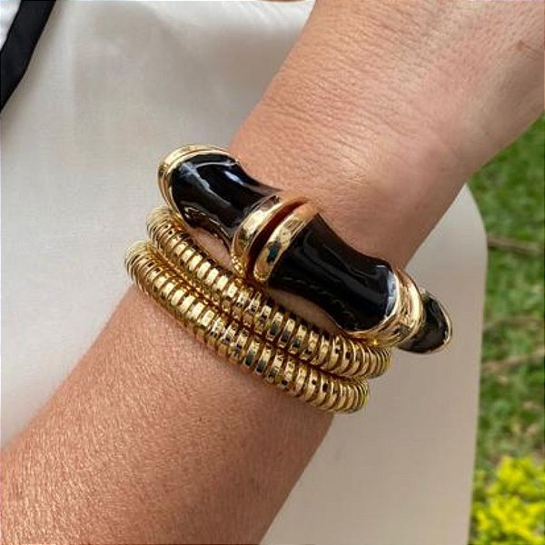 MIX DE PULSEIRAS SEXTAVADO - 2 MOLAS + 1 ESMALTADO SEXTAVADO