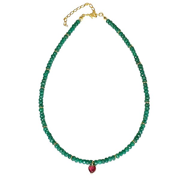 CHOKER VERDE COM CORAÇÃO EM PEDRA
