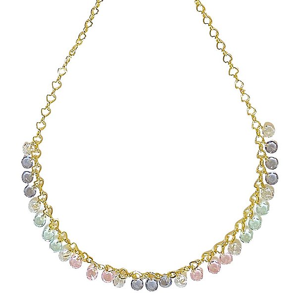COLAR DOURADO COM CORAÇÕES E CRISTAIS COLORIDOS