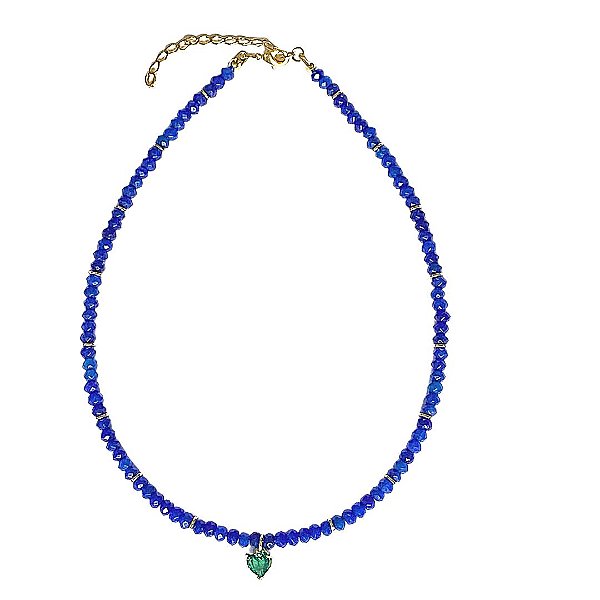 CHOKER AZUL COM CORAÇÃO CRISTAL TURMALINA
