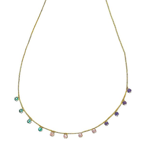 CHOKER DOURADO COM CRISTAIS COLORIDOS