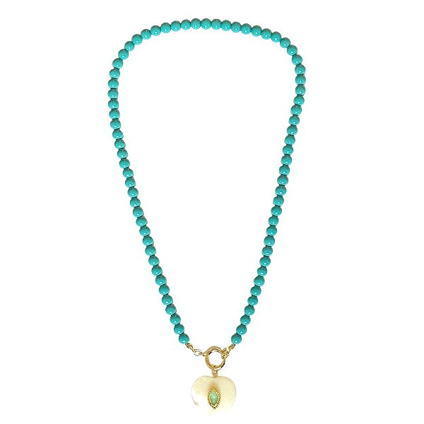 COLAR DE PEDRA TURQUESA COM MADRE PEROLA