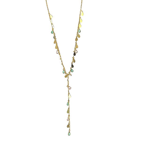 COLAR GRAVATINHA COM CRISTAIS E PLACAS DOURADAS