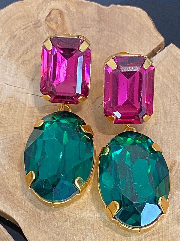 BRINCO CHATON REDONDO VERDE E ROSA