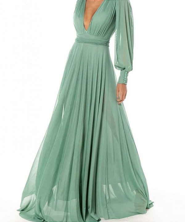 Vestido Longo Atena Verde Seco Claro