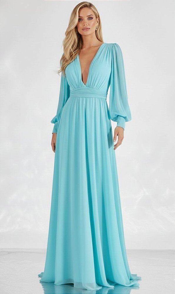 Vestido Longo Atena Azul Tiffany