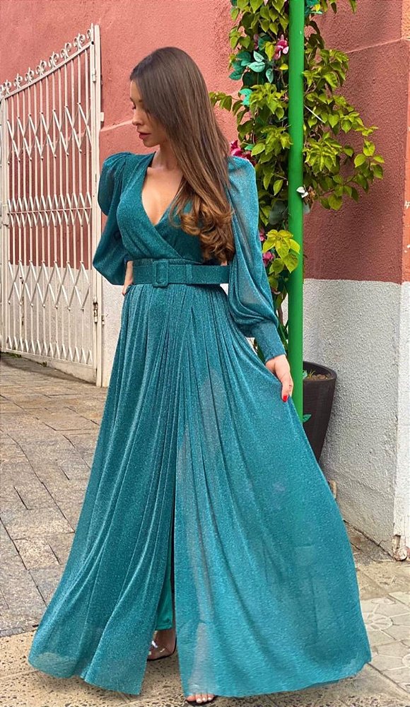 Vestido Longo Bruna Verde Petróleo