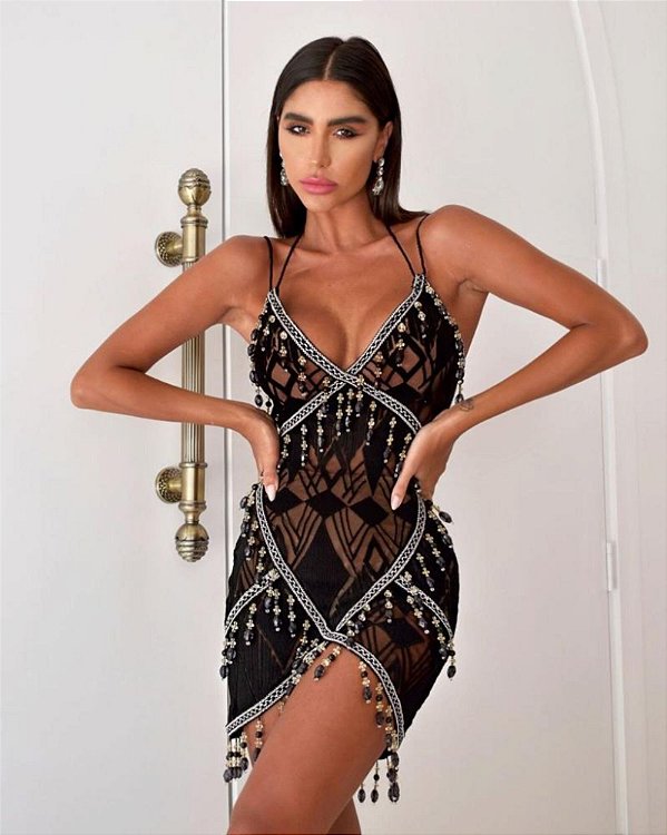 Vestido Karmen Lace com Tule Ilusion Alana Preto