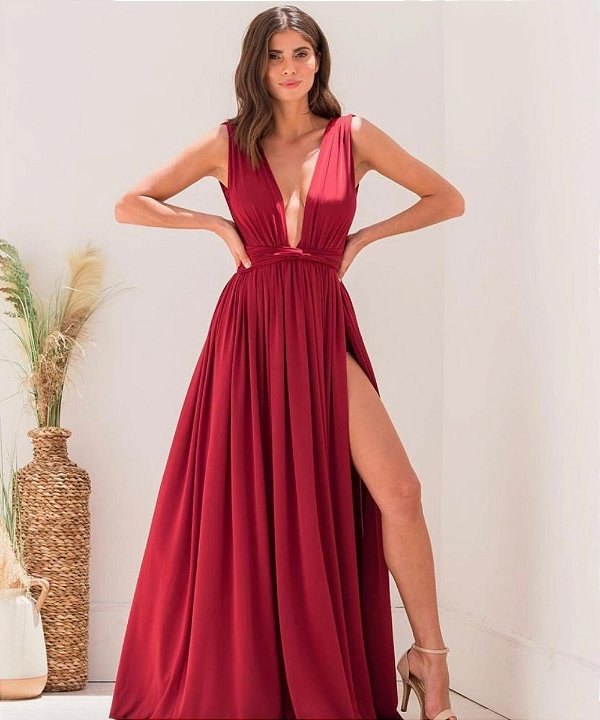Vestido Longo Polly Marsala