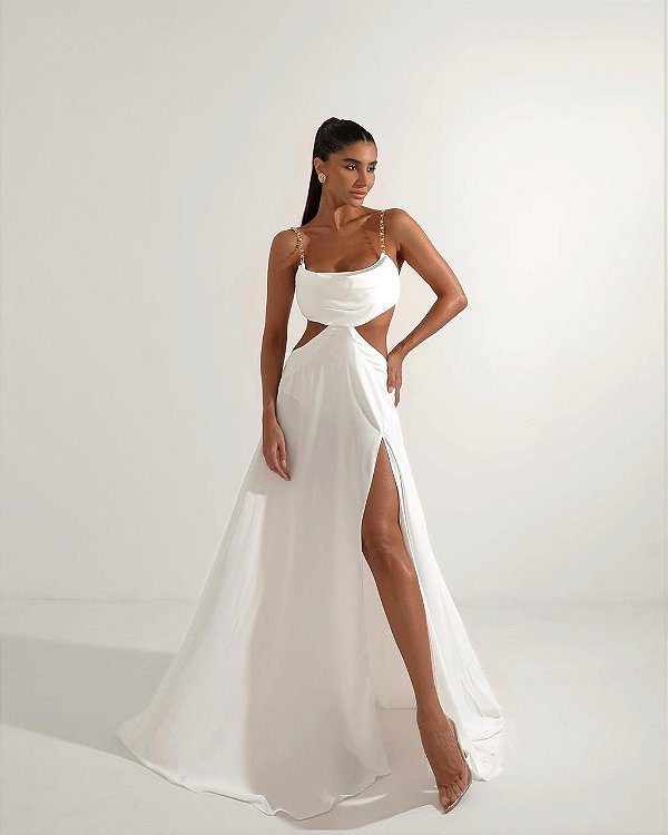 Vestido com Fenda Ariella Branco