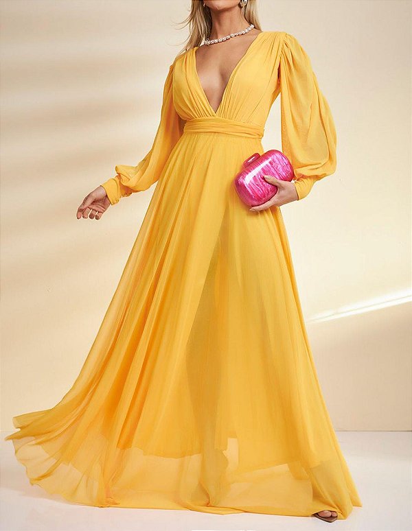 Vestido Longo Atena Amarelo Escuro