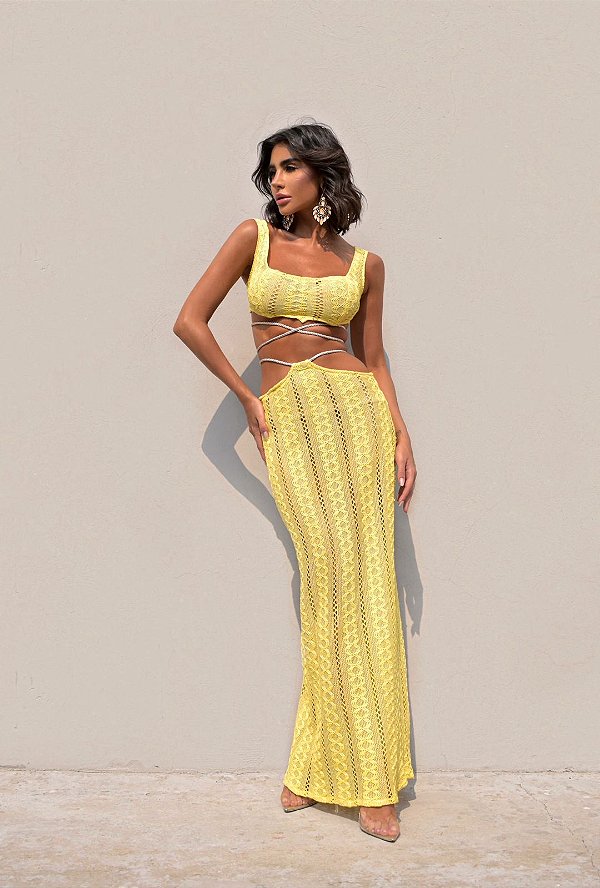 Conjunto Em Tricot Avery amarelo