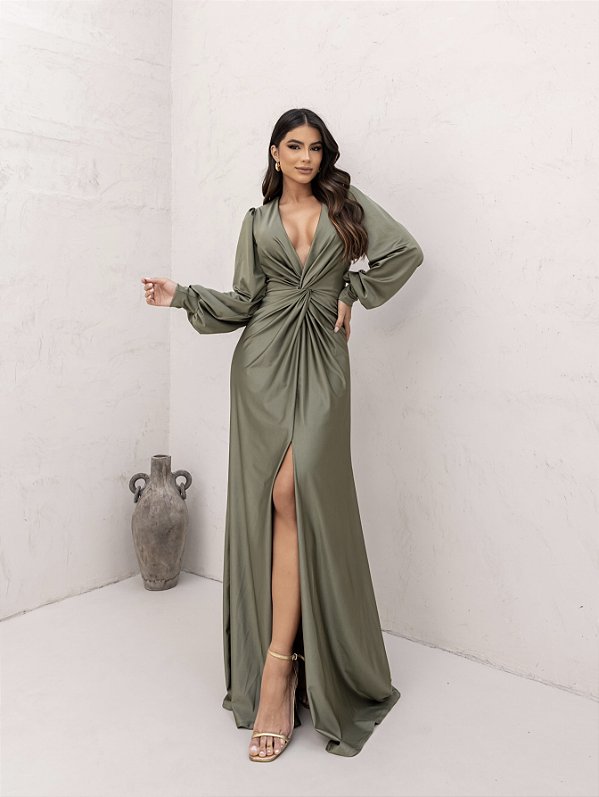 Vestido longo Viena Verde Oliva