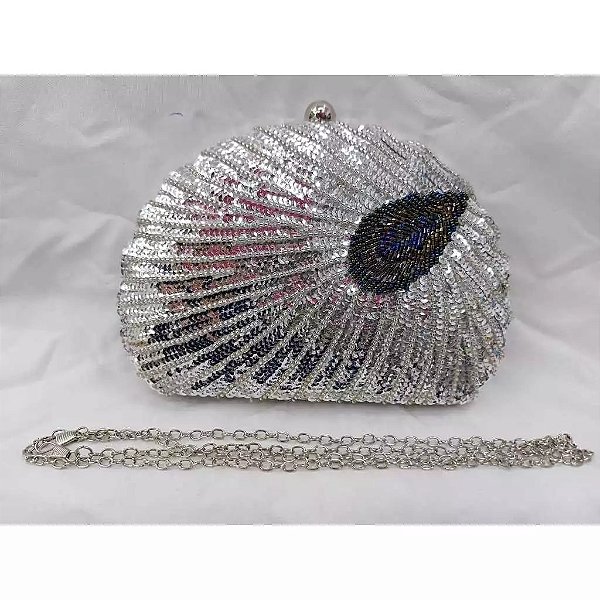 Clutch em Paetê Pavão Prata