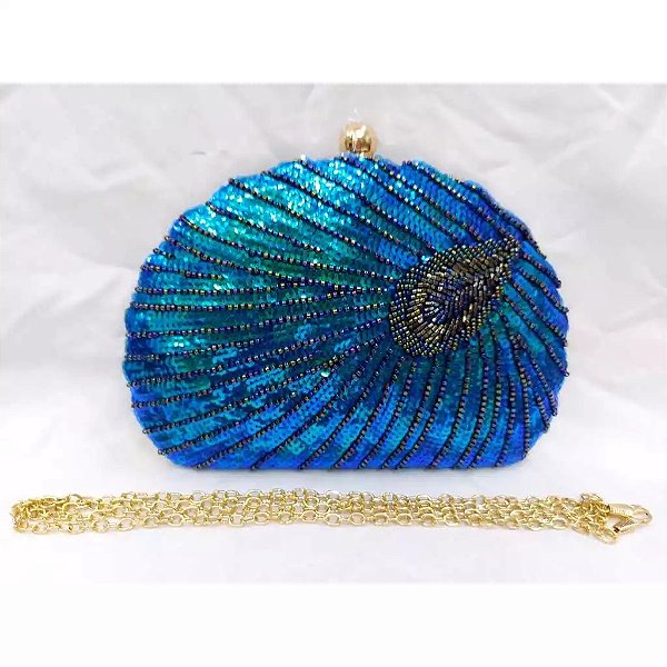 Clutch em Paetê Pavão Azul