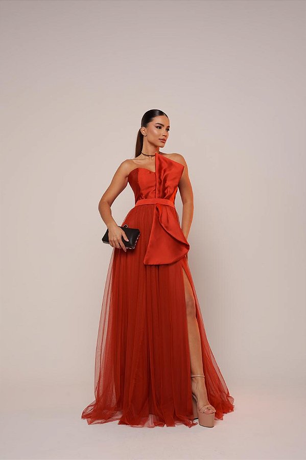Vestido Longo Laço Vicenza Terra Cota