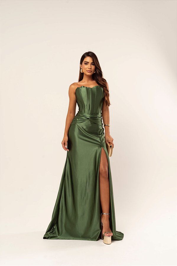 Vestido Longo Fiorela Verde Oliva