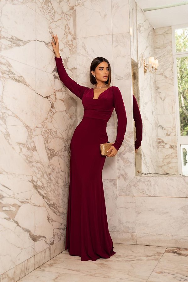 Vestido longo Mariana Marsala